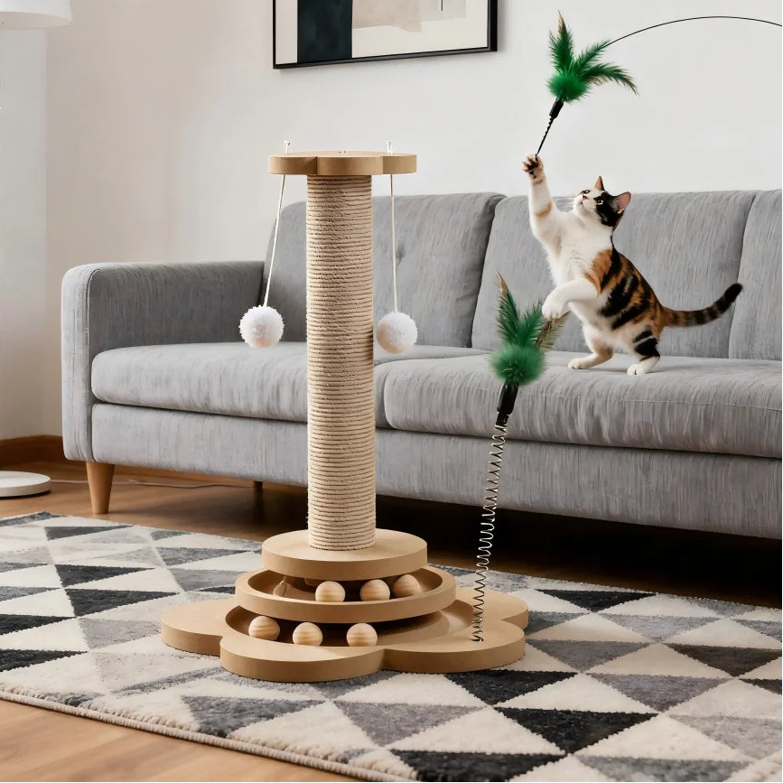 Griffoir en Sisal avec Balles et Jouets Suspendus