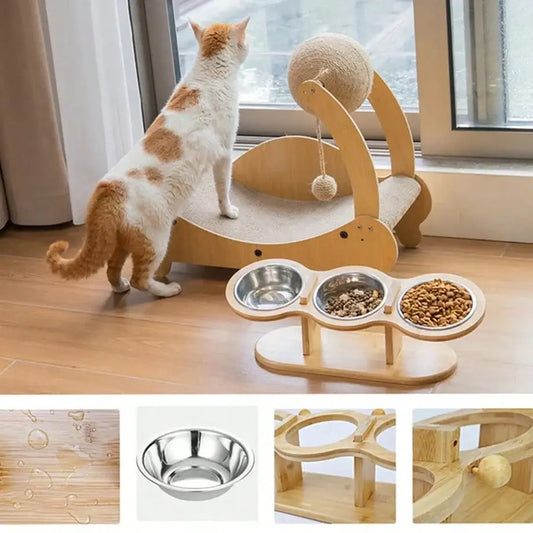 Gamelle Surélevée pour Chat 3 Bols - cat feeder