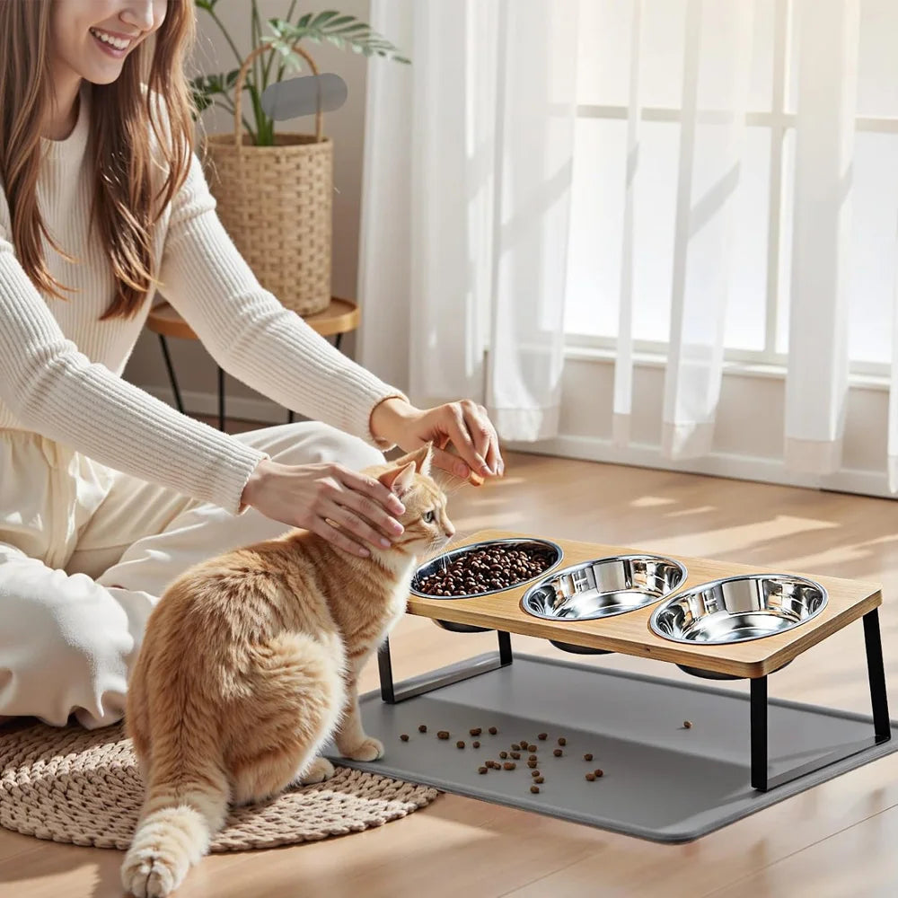 gamelle sureleves avec tapis anti derapant 3 bols