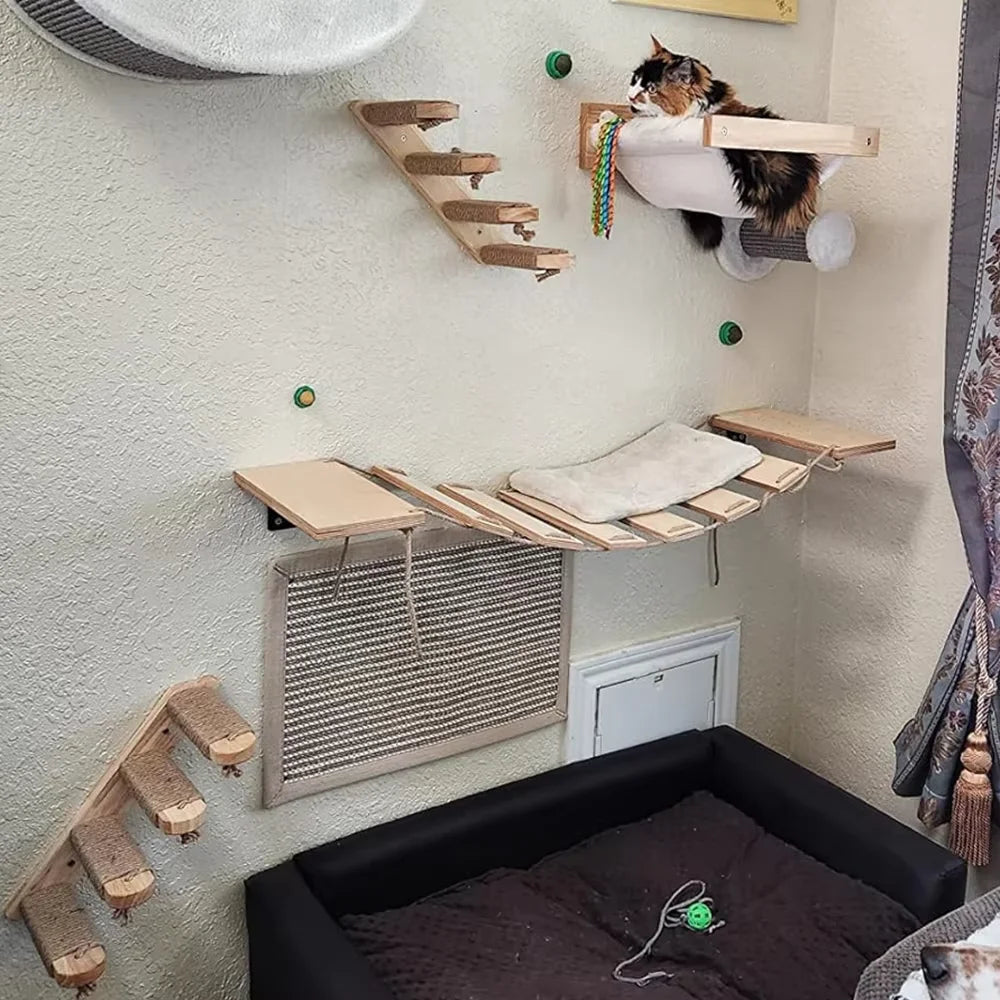 Mur d’escalade pour chat – Parcours mural pour chat avec étagères, hamac et griffoirs