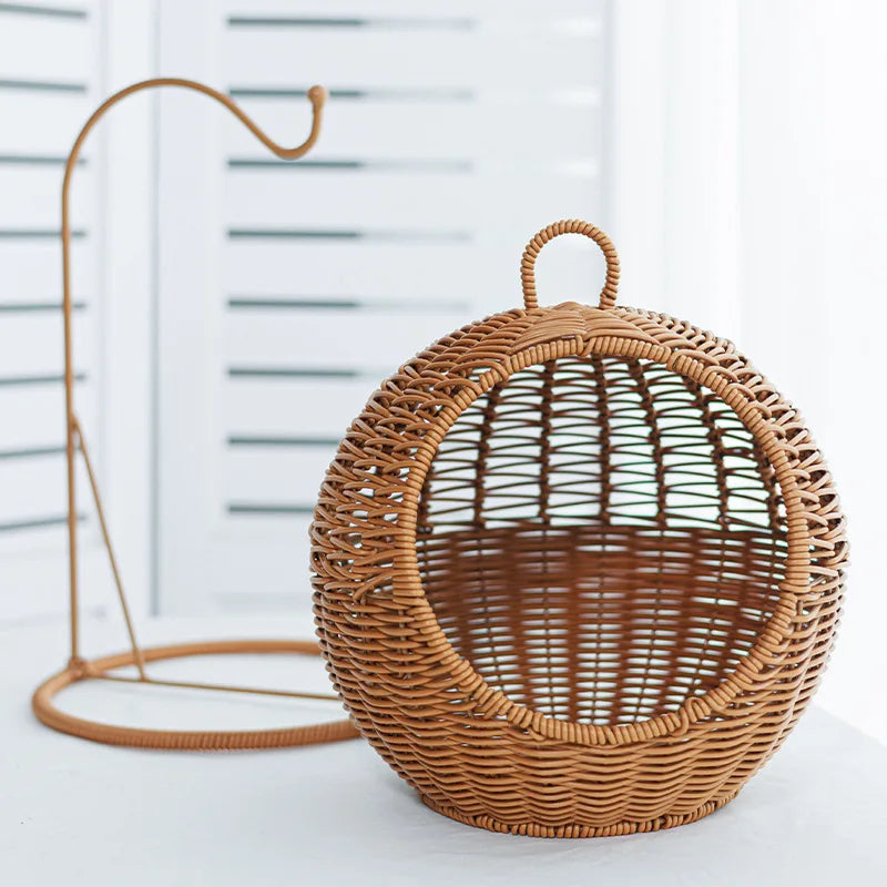 Panier Suspendu pour Chat en Rotin | Lit Cocoon Design pour Chat