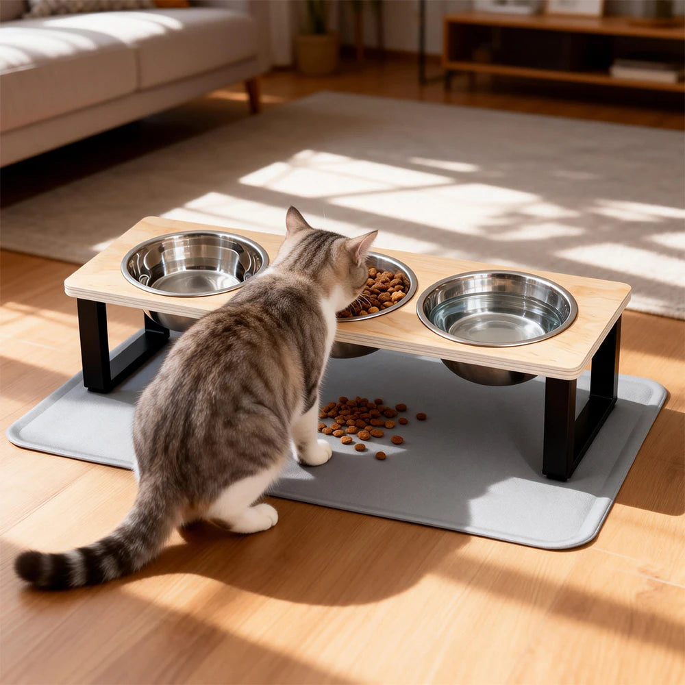 Gamelle surélevée pour chat – Station d’alimentation avec bols en acier inoxydable