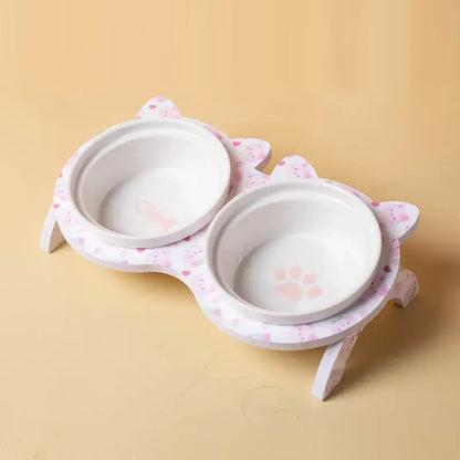 Gamelle Double en Céramique pour Chat - Rose