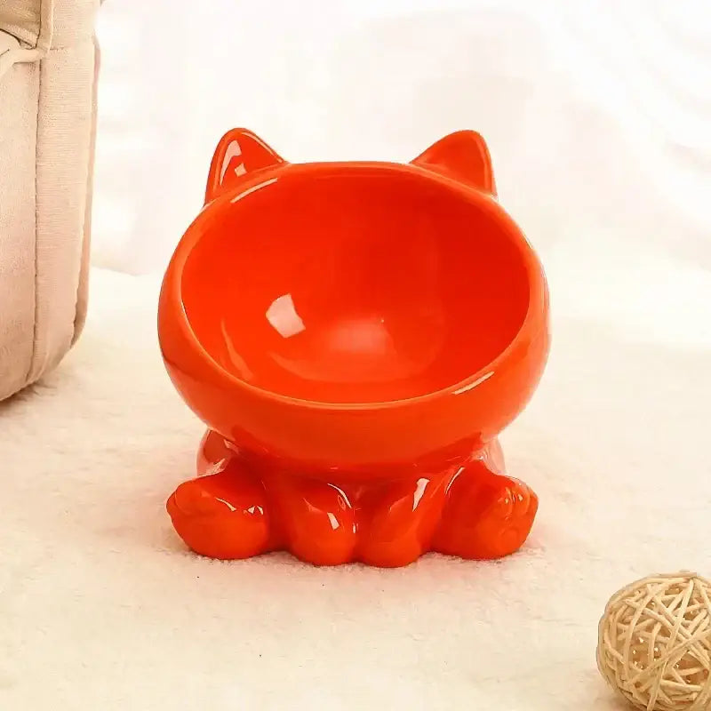 Gamelle Pour Chat Surélevée en Céramique - Orange - Gamelle cute